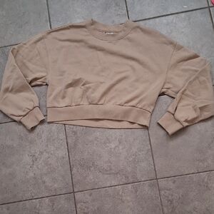 Casual Tan Cropped Sweatshirt